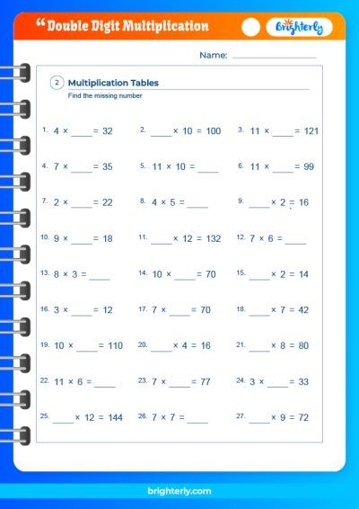 Multiplication Two Digit Numbers Worksheet