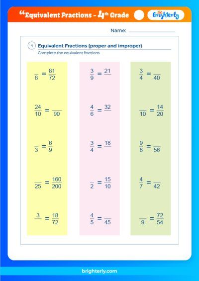 Equivalent Fraction Worksheet 4th Grade