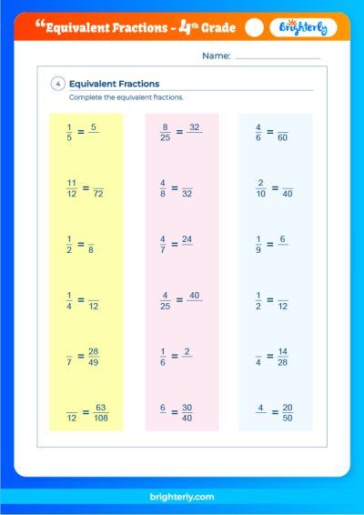Finding Equivalent Fractions Worksheets 4th Grade