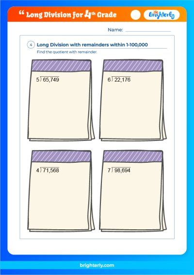 Long Division Worksheets Grade 4 With Answers