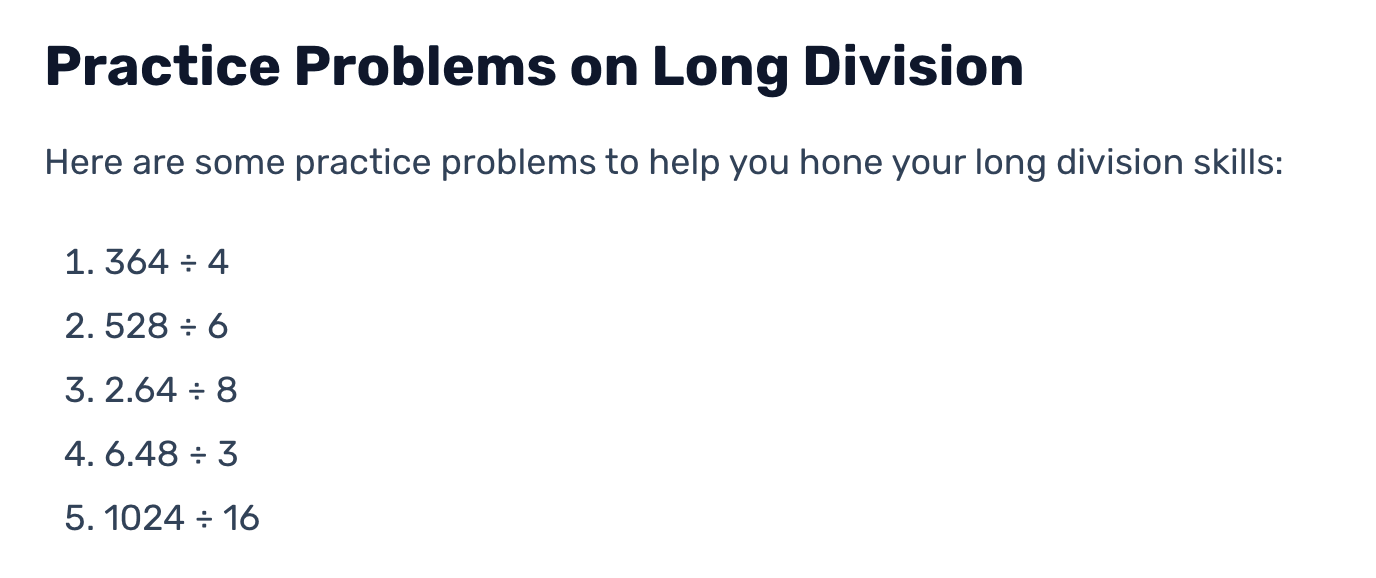 4th grade long division worksheet & test