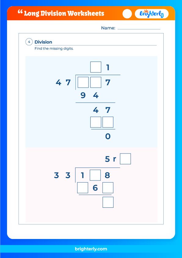 Free Printable Long Division Worksheets for Kids