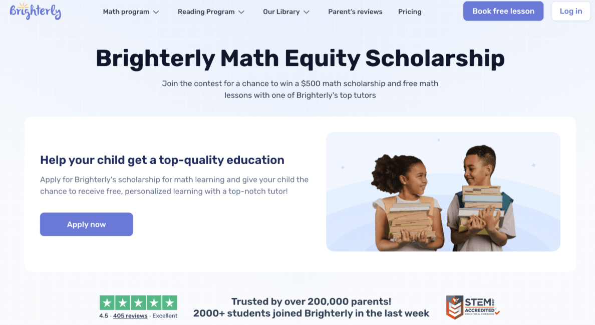 Brighterly Math Equity Scholarship for elementary students