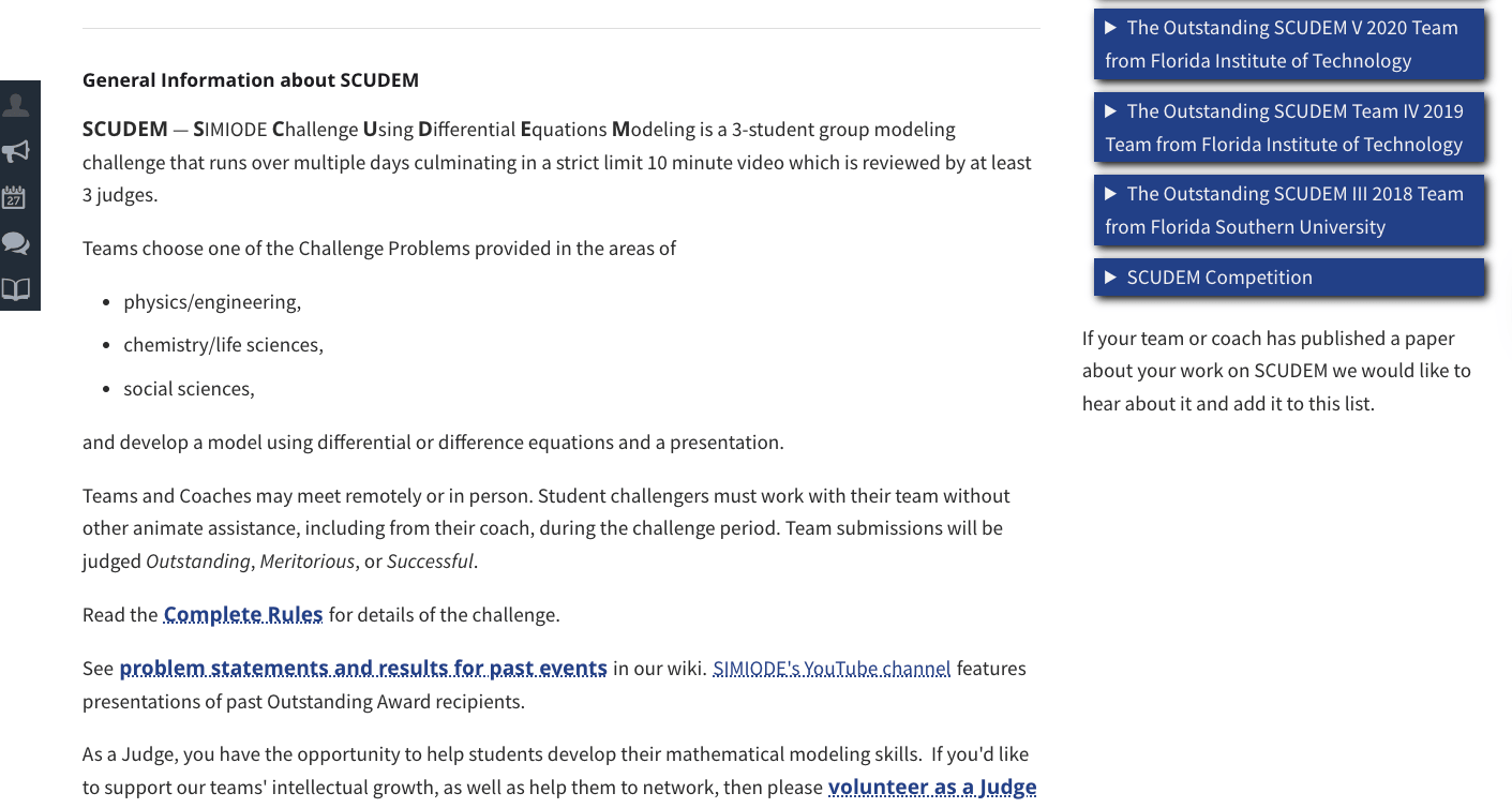 SCUDEM: SIMIODE Challenge Using Differential Equations Modeling