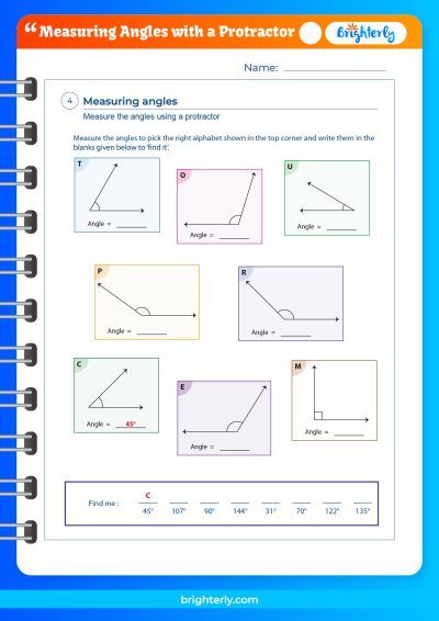 Measuring Angles With A Protractor Worksheet 4th Grade