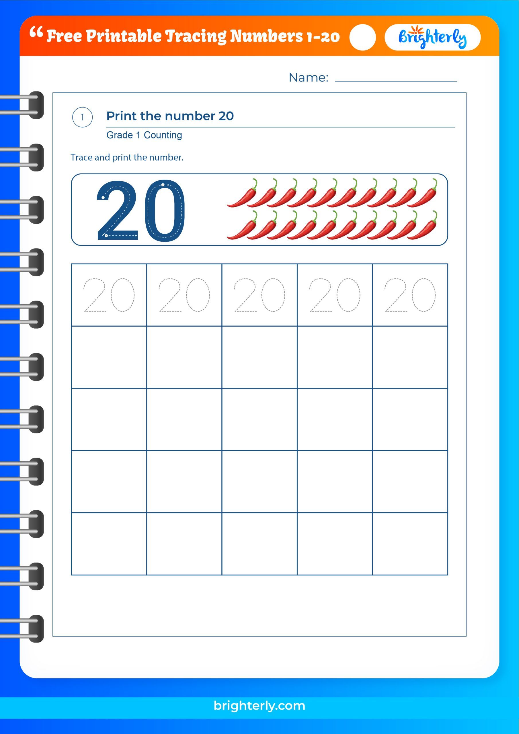 Free Printable Number Tracing Worksheets 1 to 20 [PDFs] Brighterly