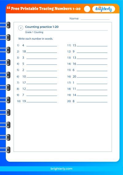 Trace Numbers 1 20 Worksheets