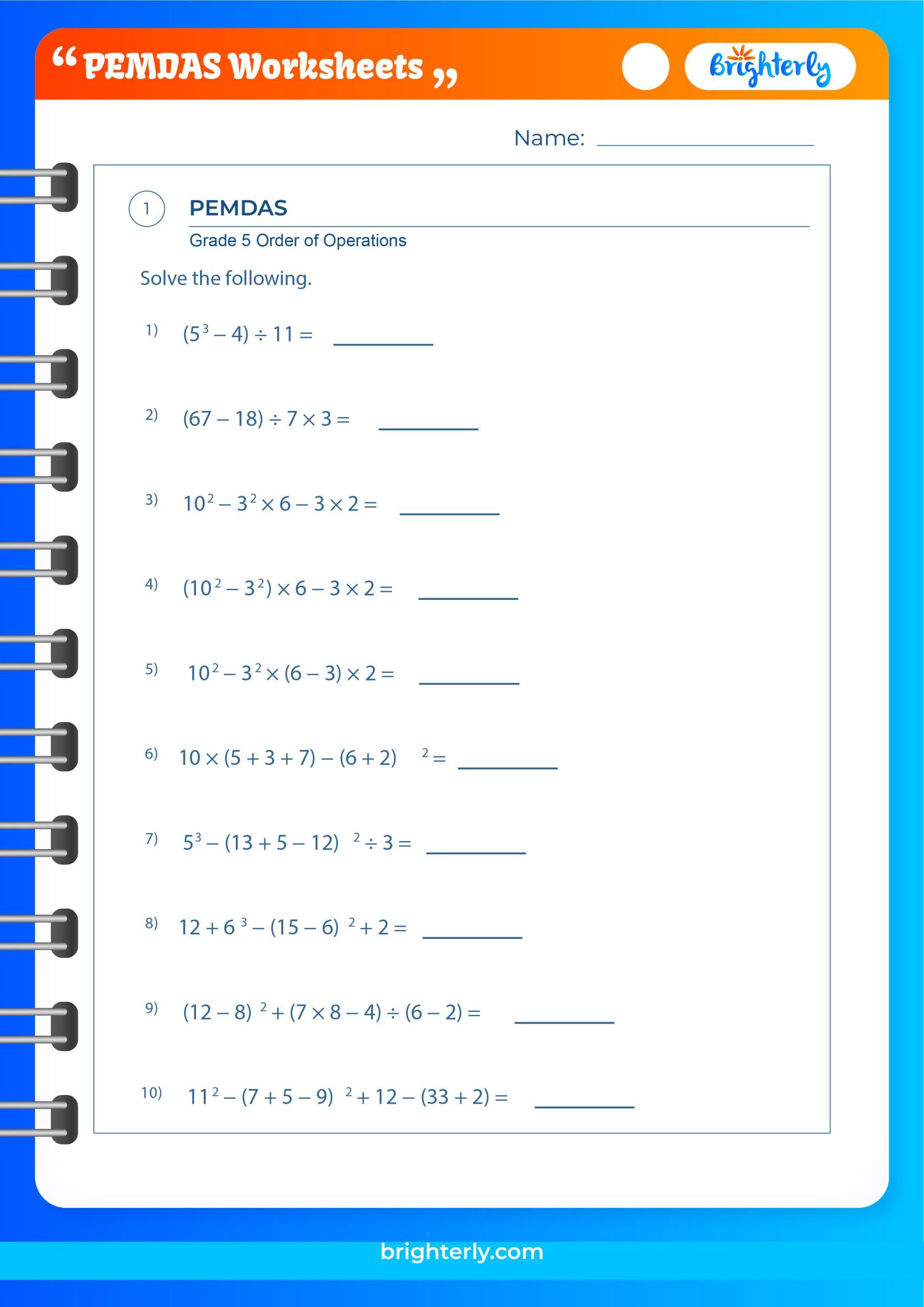 Free Printable PEMDAS Worksheets for Kids PDFs Brighterly Free Printable PEMDAS Worksheets for Kids PDFs Brighterly