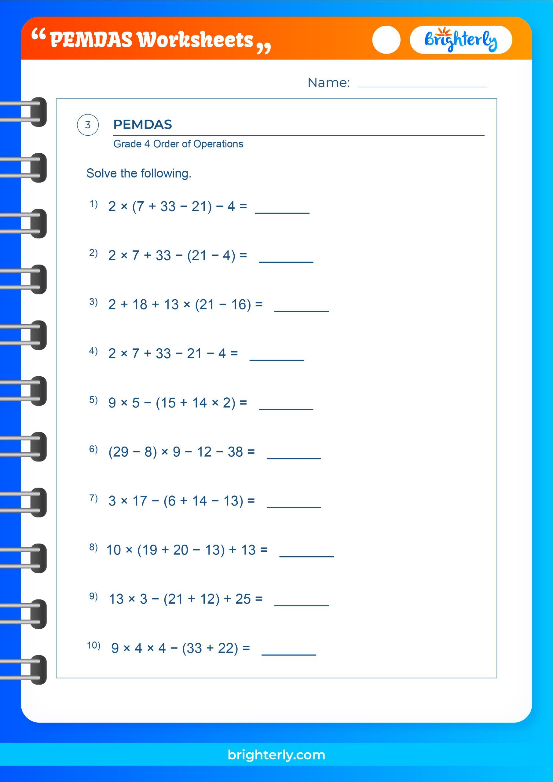 Free Printable PEMDAS Worksheets for Kids [PDFs] Brighterly