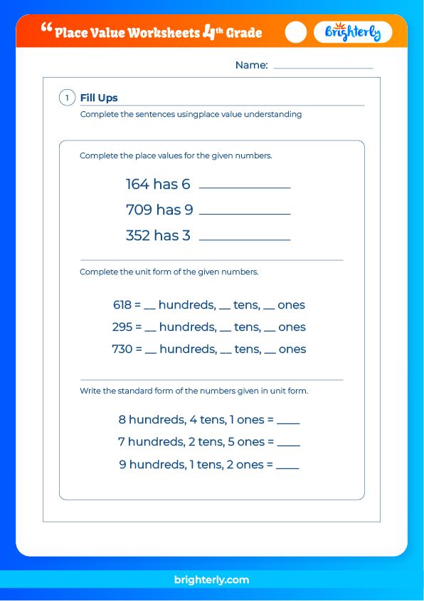 Free Printable Place Value Worksheets for the 4th Grade Kids at Brighterly