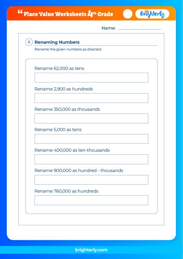 Free Printable Place Value Worksheets for the 4th Grade Kids at Brighterly