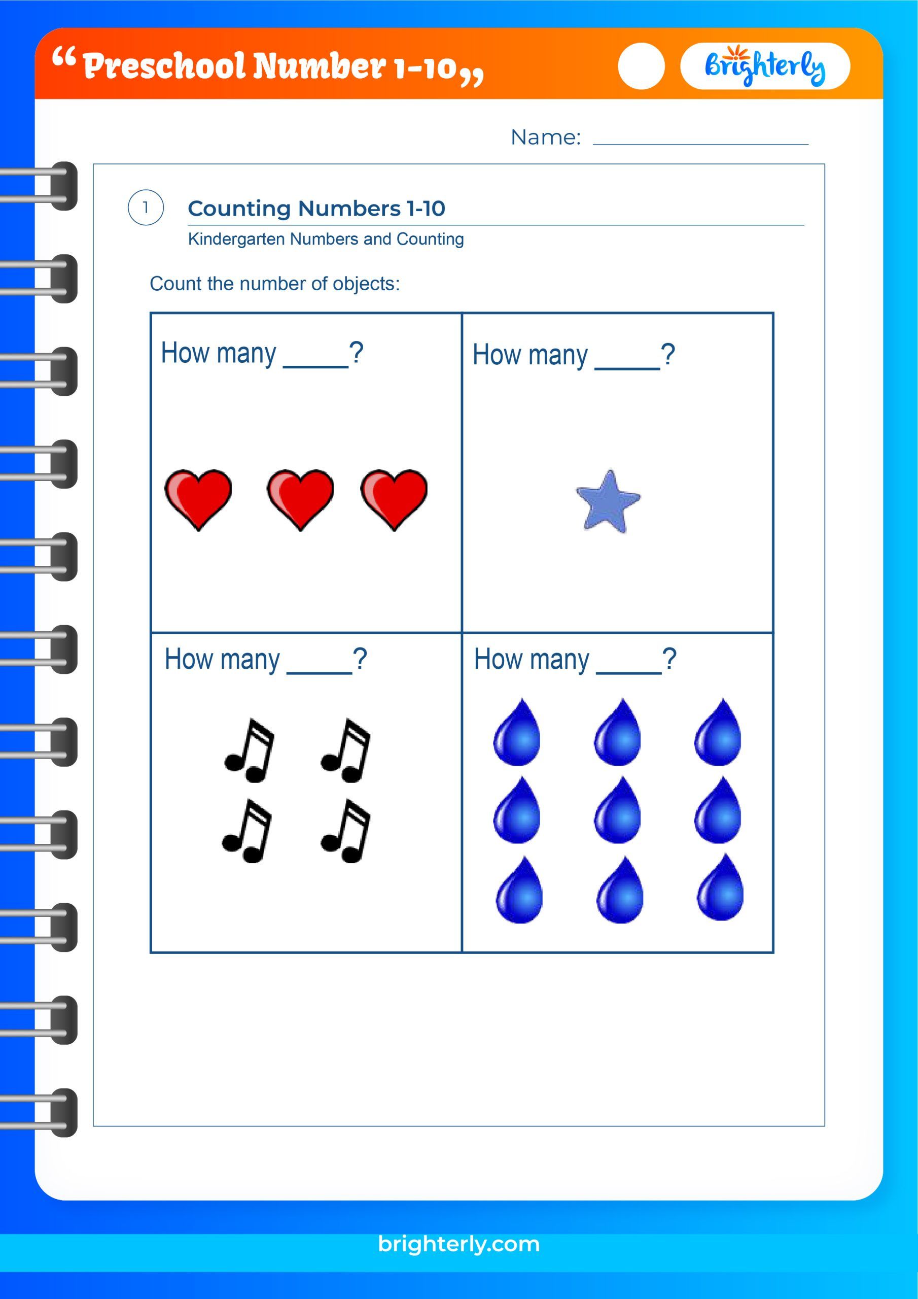 Free Printable Preschool Number Worksheets 1 to 10 [PDFs] Brighterly