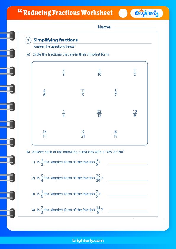 FREE Printable Reducing Fractions Worksheets for Kids [PDFs] Brighterly