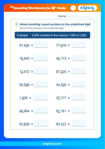 Rounding Whole Numbers Worksheets 4th Grade