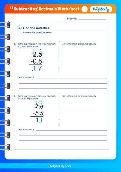 Subtraction With Decimals Worksheet