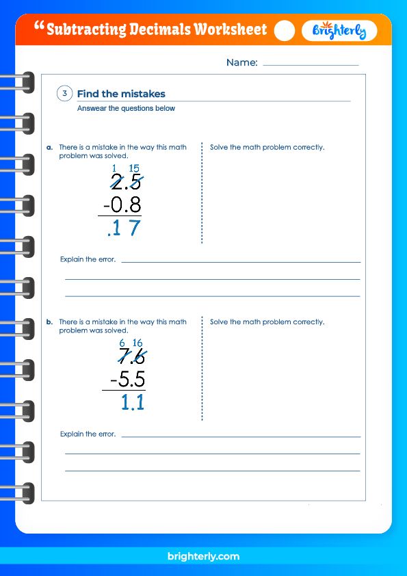 Free Printable Subtracting Decimals Worksheets [PDFs] Brighterly