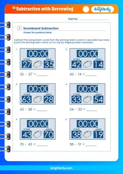 Printable Subtraction With Borrowing Worksheet