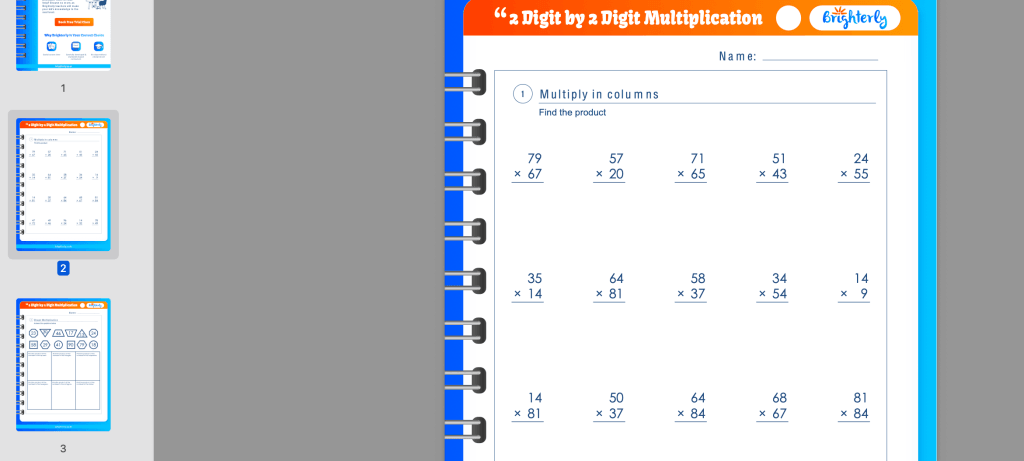 2 Digit by 2 Digit Multiplication Worksheets: Examples