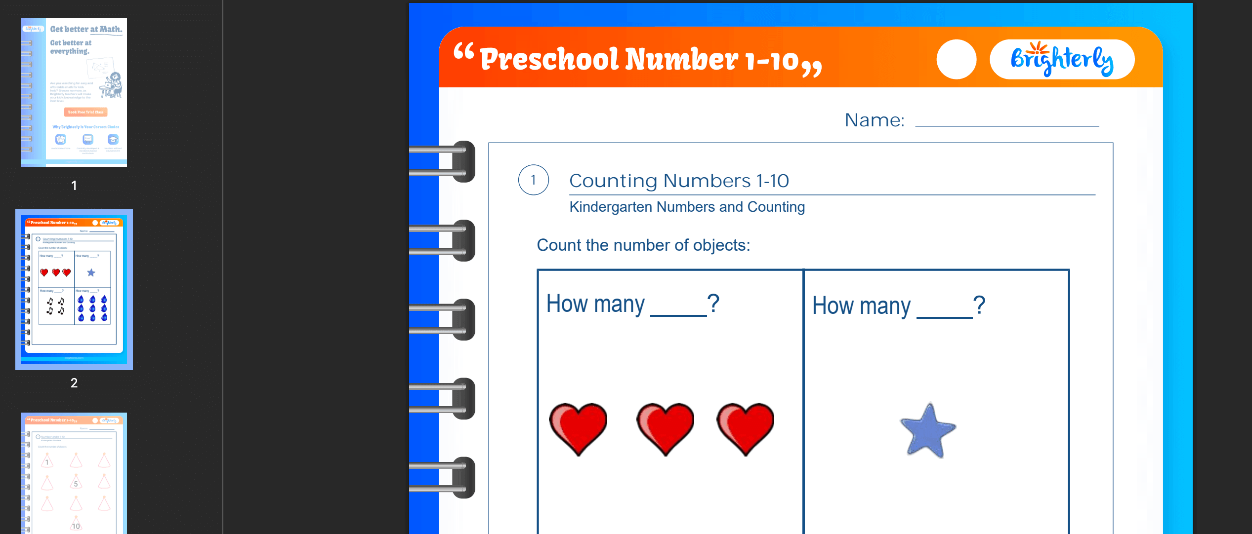 Preschool number worksheets 1 10: Examples