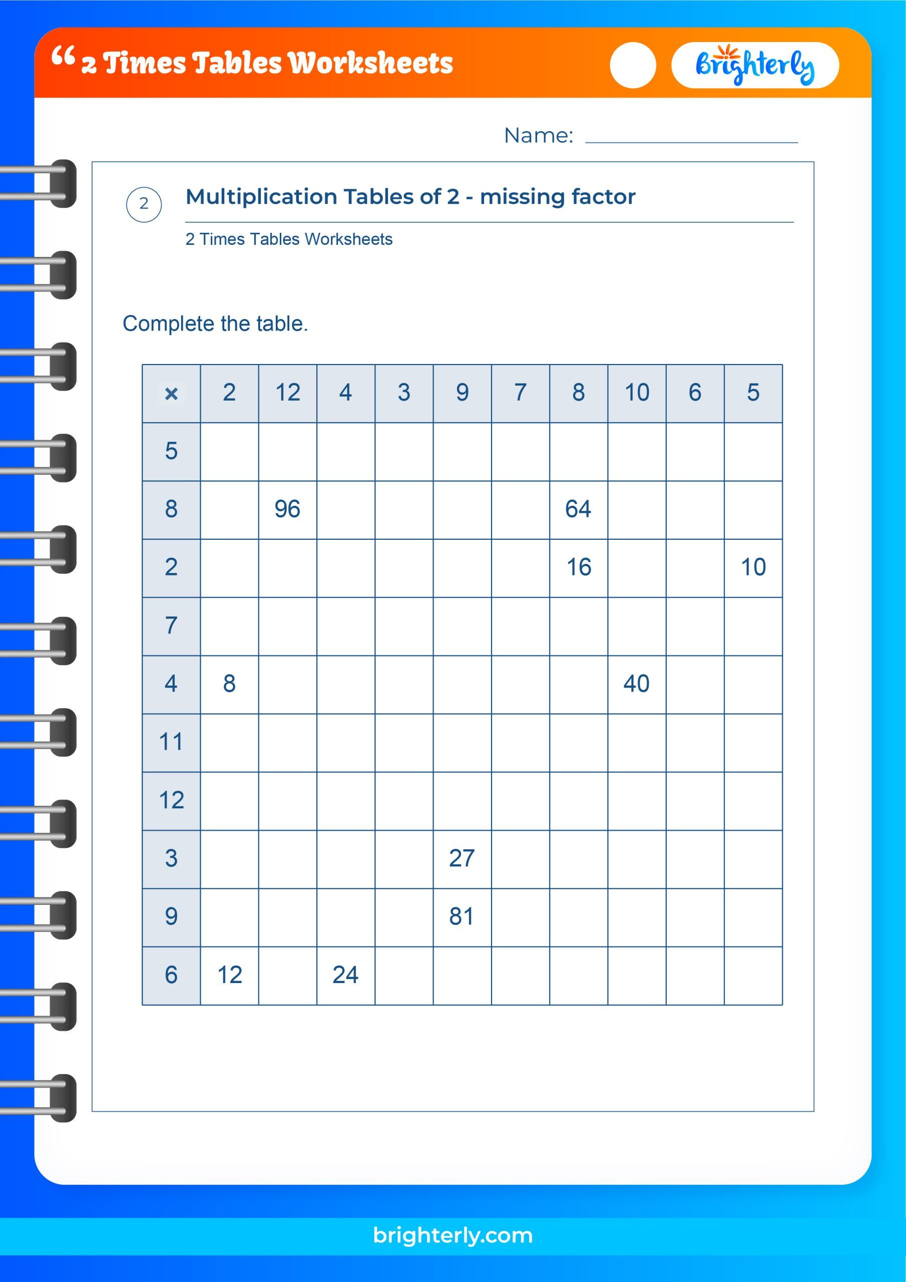 Free & Printable 2 Times Tables Worksheets for Kids [PDFs]