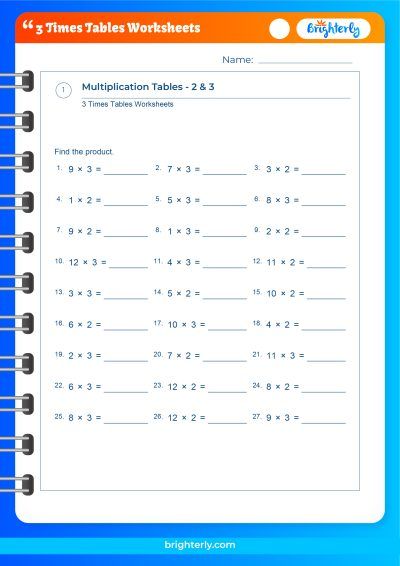 Maths Worksheets 3 Times Table