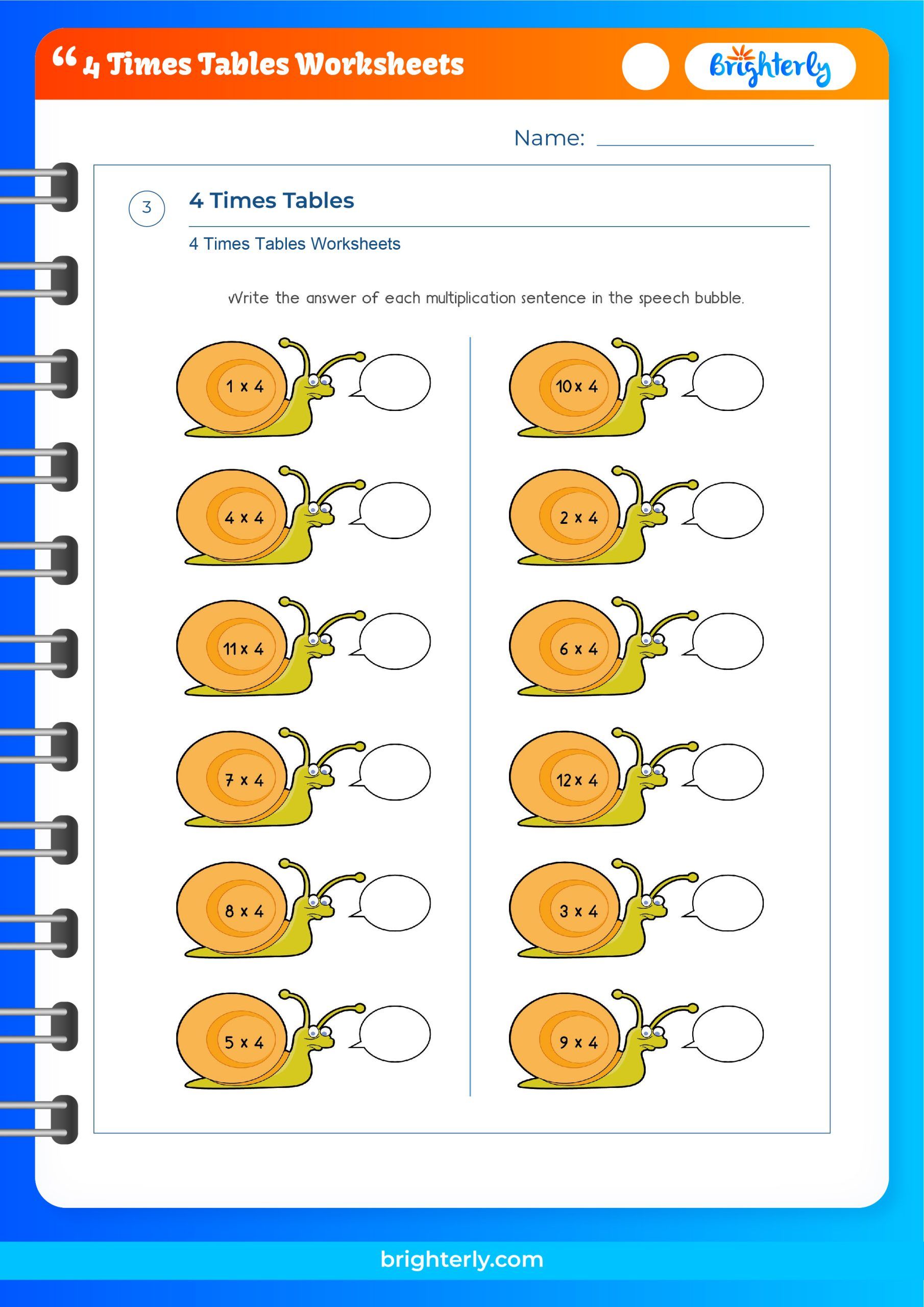4 Times Tables Worksheets