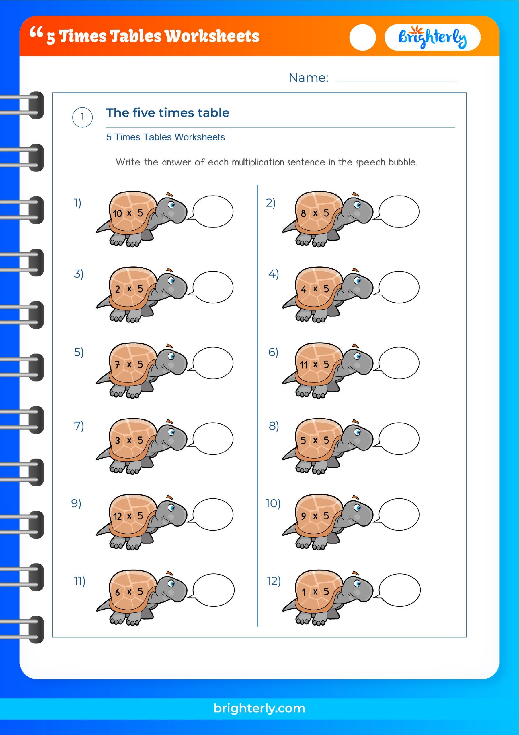 Free Printable 5 Times Tables Worksheets for Kids PDFs