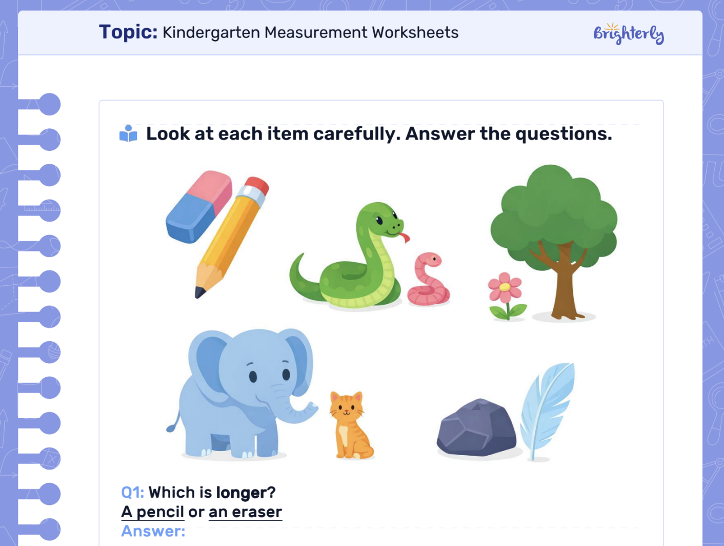 Measurement worksheets for kindergarten: Examples