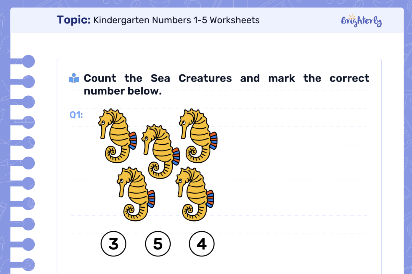 Number 1-5 worksheets: Examples