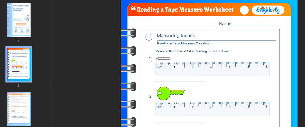 More on tape measure worksheets: Examples