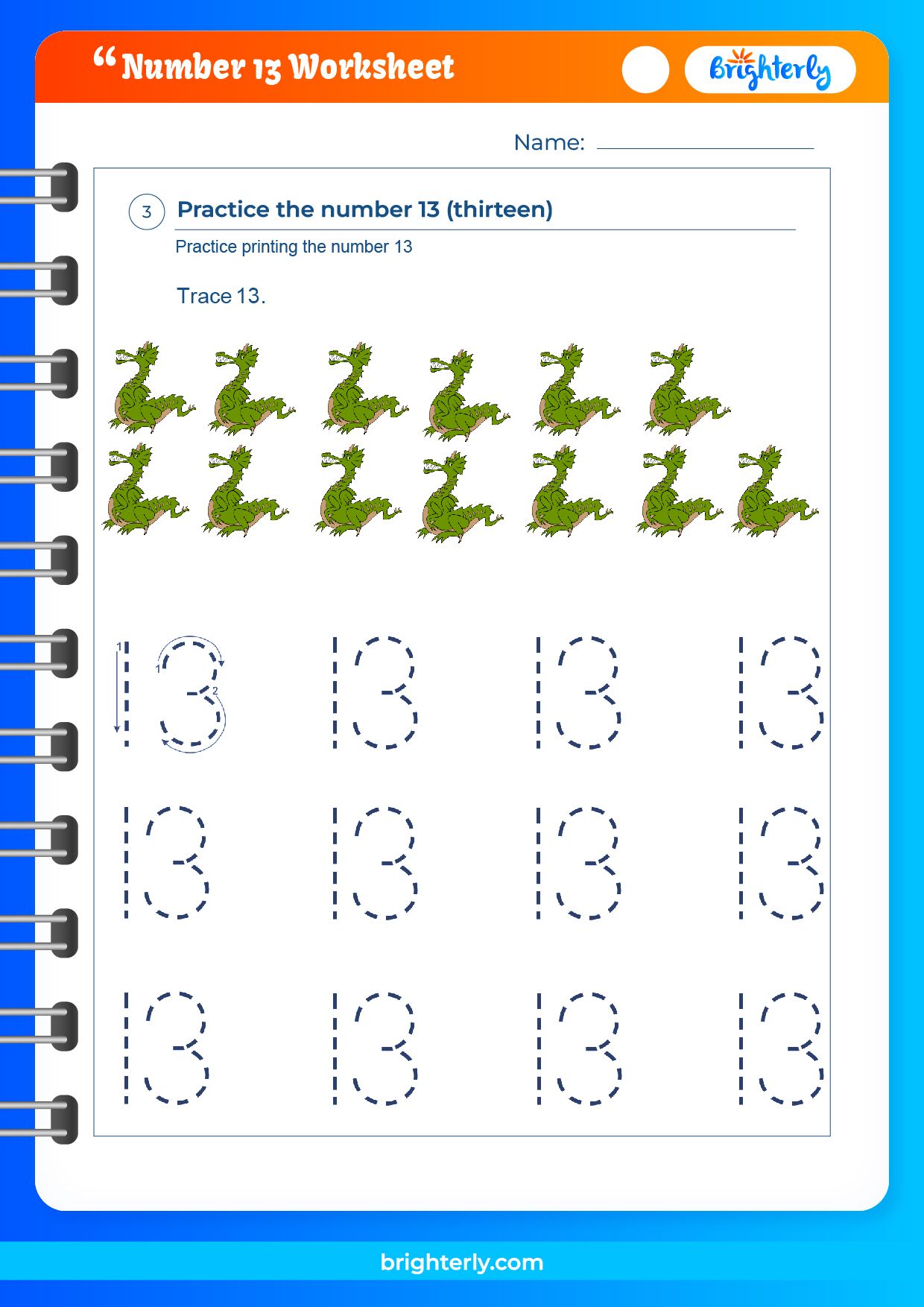 Free Printable Number 13 Worksheet For Preschool