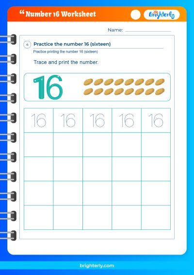 Number 16 Worksheet Preschool