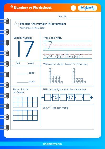 Number 17 Worksheets Kindergarten