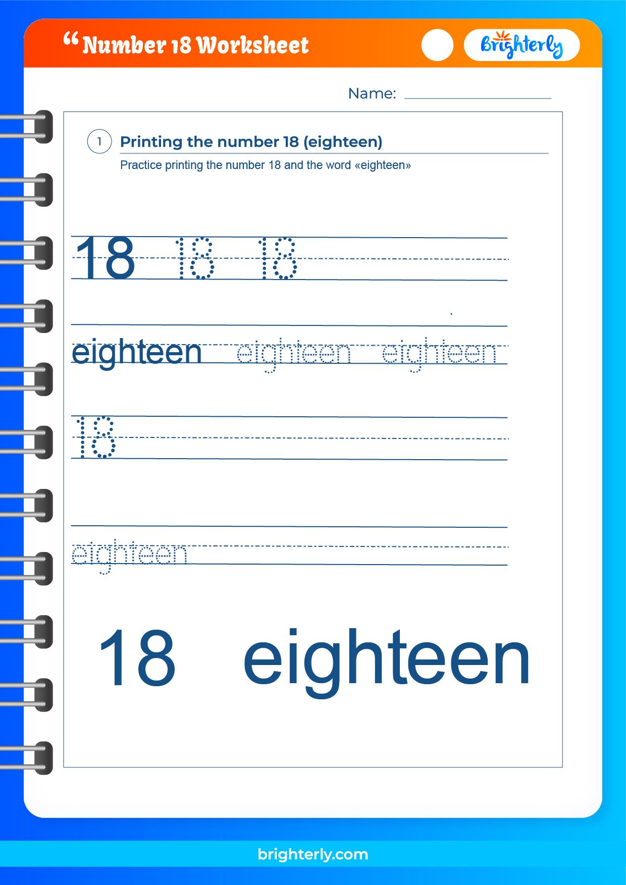 Free Printable Number 18 (Eighteen) Worksheets for Kids [PDFs]