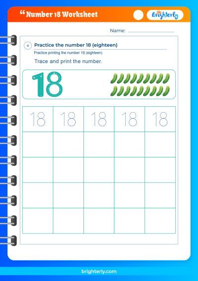 Printable Number 18 Worksheet Preschool