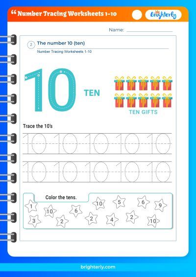 Tracing Numbers 1 10 Worksheets Kindergarten