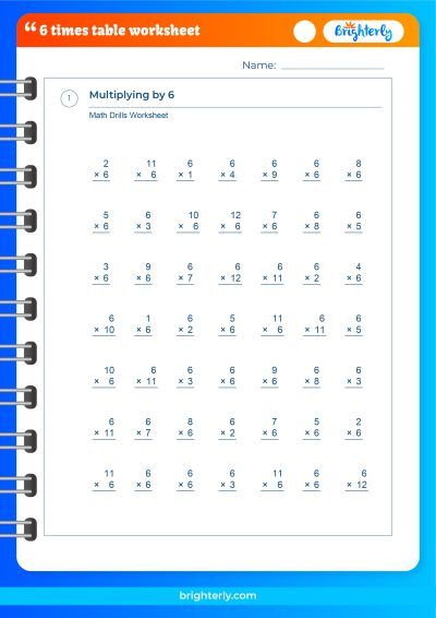6 Times Tables Worksheets Printable