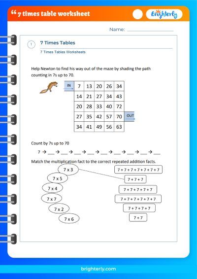 Maths 7 Times Table Worksheets
