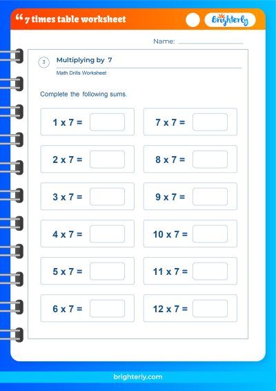 7 Times Tables Worksheets Free