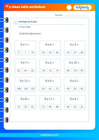 9S Times Tables Worksheet