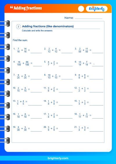 Adding Fractions With Same Denominator Worksheet