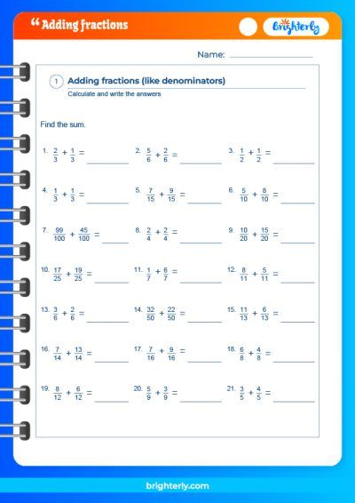 Adding Mixed Fractions With Like Denominators Worksheets