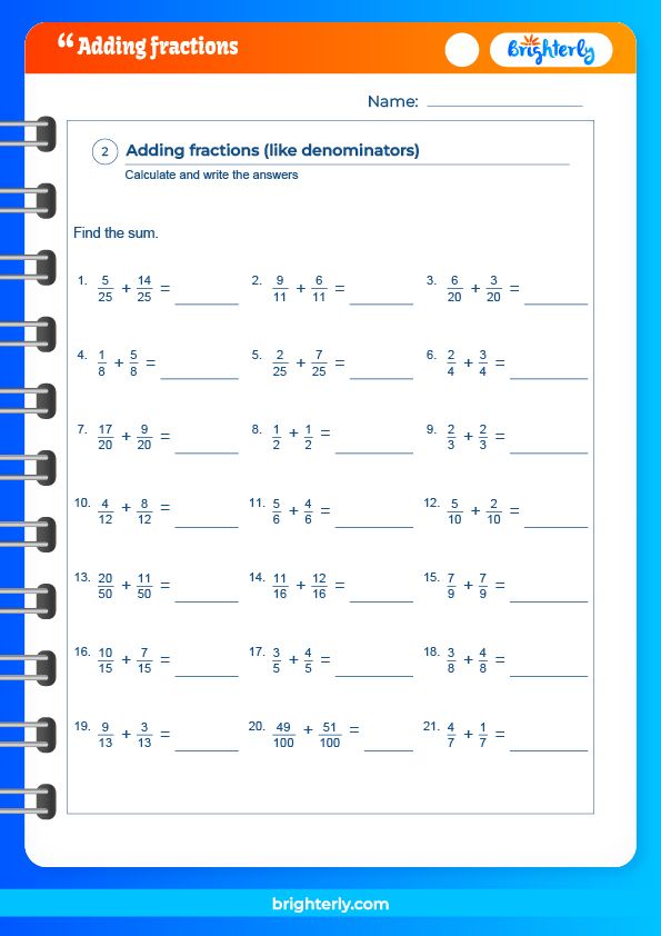 Free Adding Fractions with Like Denominators Worksheets [PDFs]