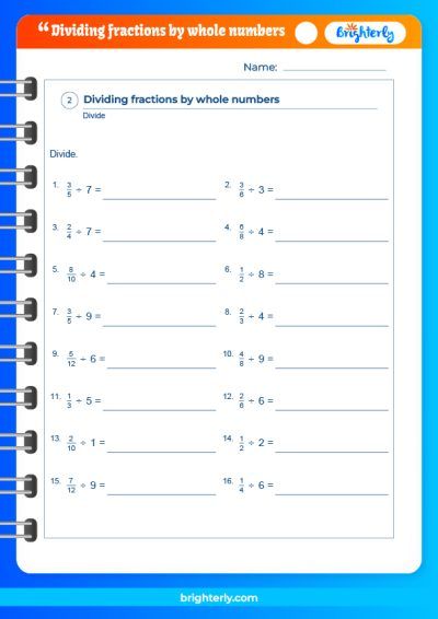 Dividing Unit Fractions By Whole Numbers Worksheets