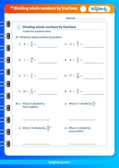 Dividing Whole Numbers By Fractions Word Problems Worksheets PDF