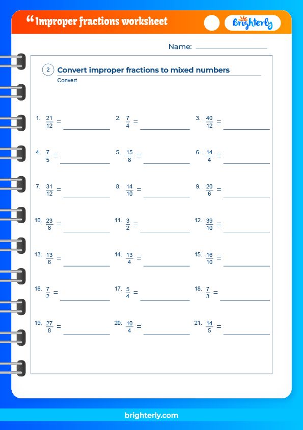 Free Improper Fractions Worksheets for Kids [PDFs] Brighterly