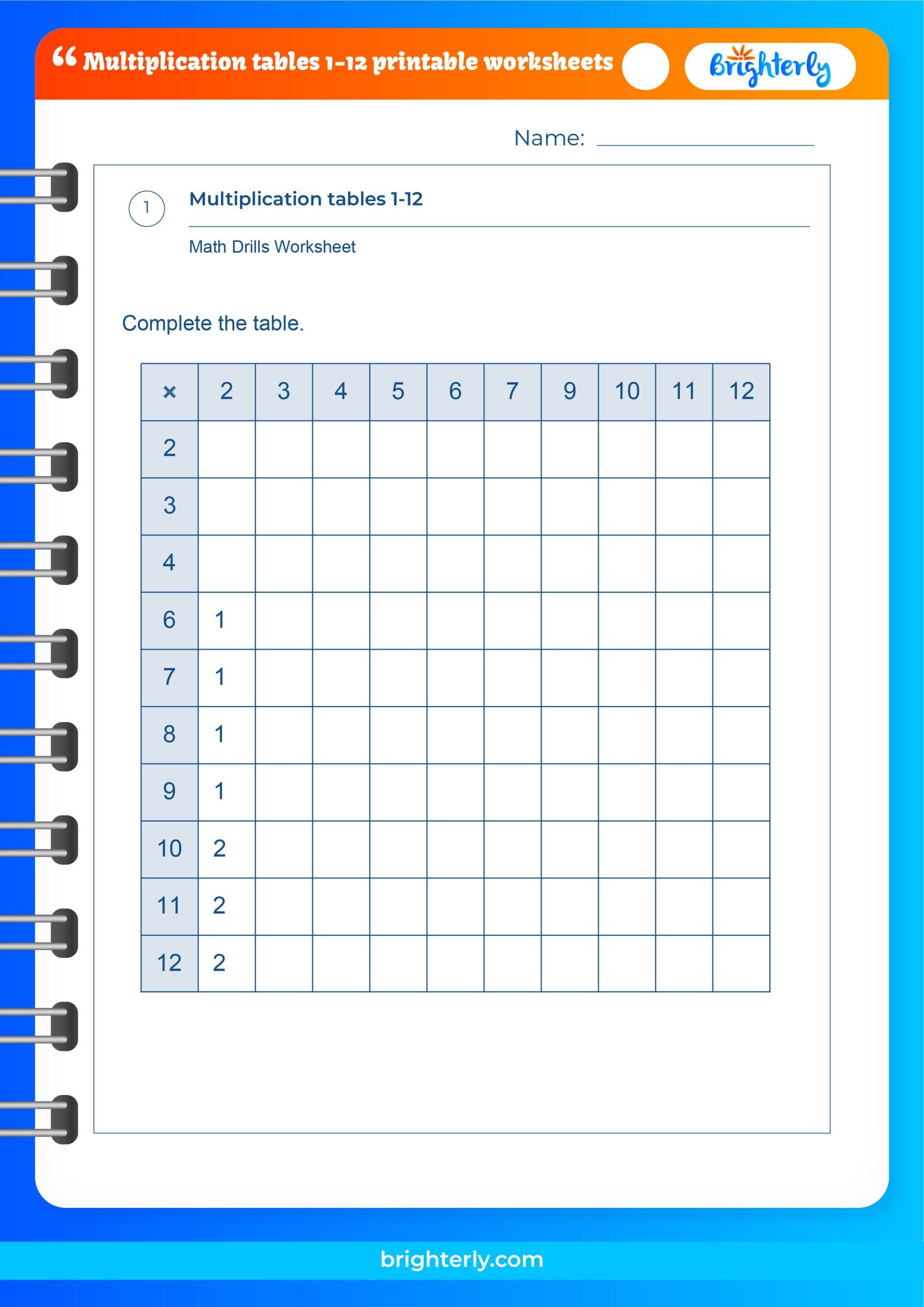 Multiplication Tables 112 Printable Worksheets [PDFs] Brighterly