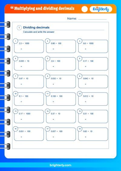 Multiplication And Division Of Decimals Worksheets With Answers