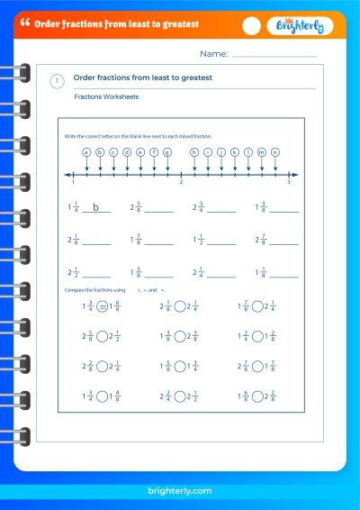 Order Fractions Least To Greatest Worksheet