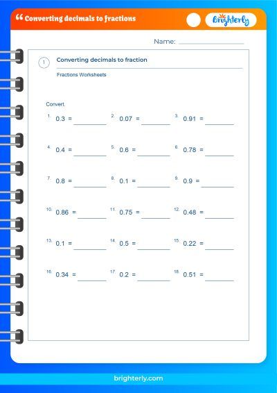 Turning Decimals Into Fractions Worksheets